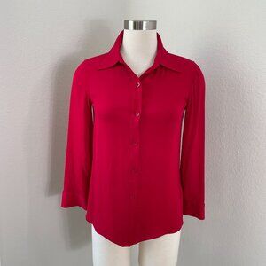 Alice + Olivia Womens XS Red Silk Stretch Button Up Shirt Roll Tab Sleeve Blouse